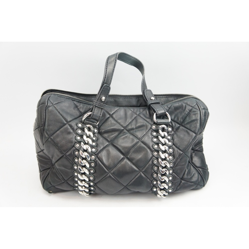 Michael Kors Satchel Handbag Black Quilted Leather Chain Link Studs Fair